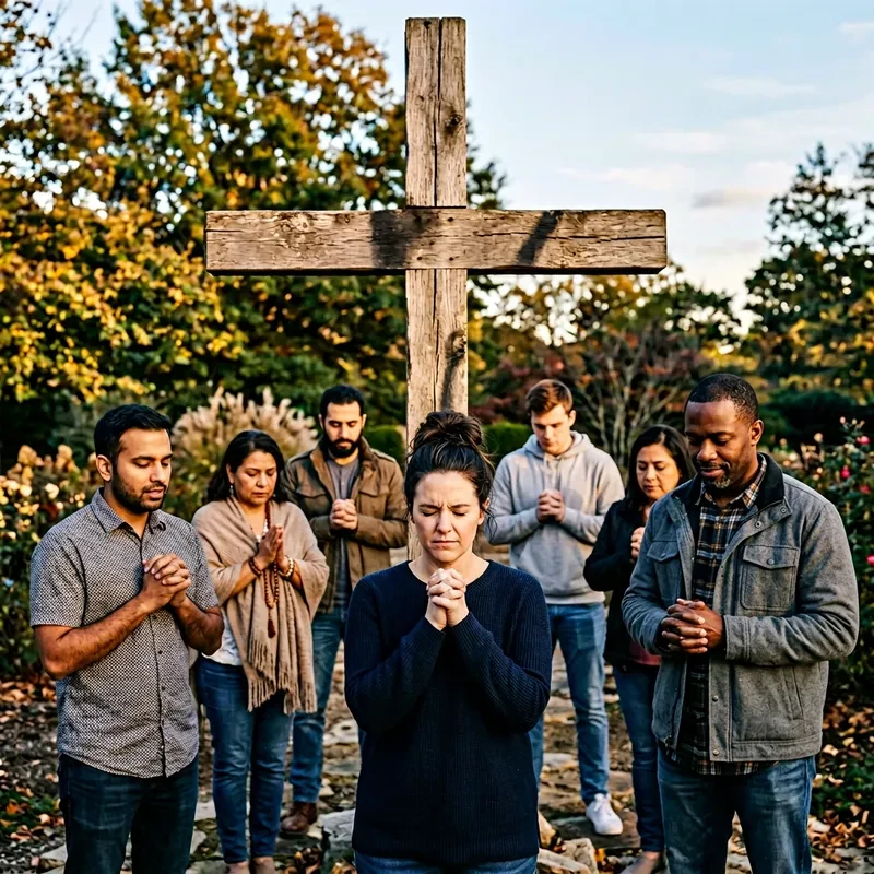 Community of believers gathered outdoors